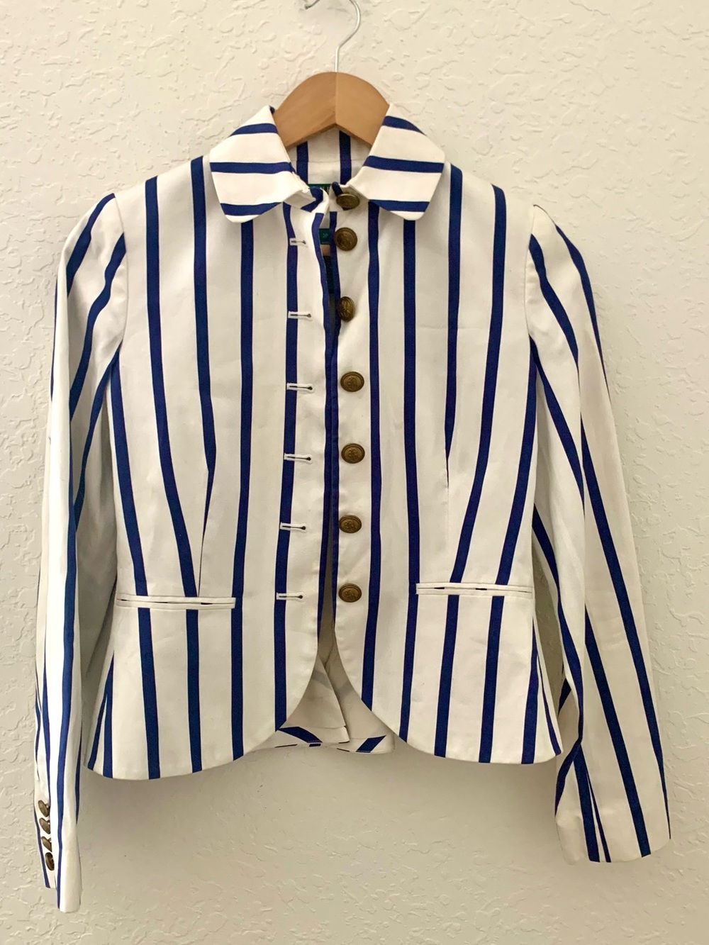 Ralph Lauren Navy Blue & White Nautical Striped Button-Front Jacket Blazer - Picture 3 of 11